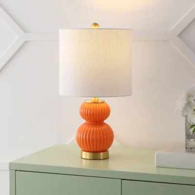 Jonathan Y Daphne Ribbed Metal/glass Led Table Lamp In Orange