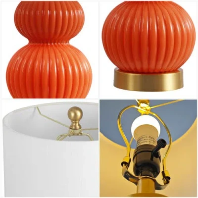 Jonathan Y Daphne Ribbed Metal/glass Led Table Lamp In Orange