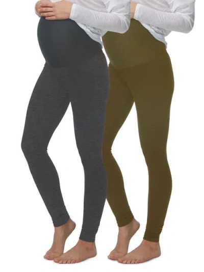 Felina Velvety Soft Maternity Leggings 2 Pack In Multi
