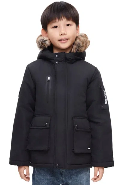 Rokka&rolla Kids' Parka Jacket With Insulated Hood In Black