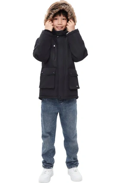 Rokka&rolla Kids' Parka Jacket With Insulated Hood In Black