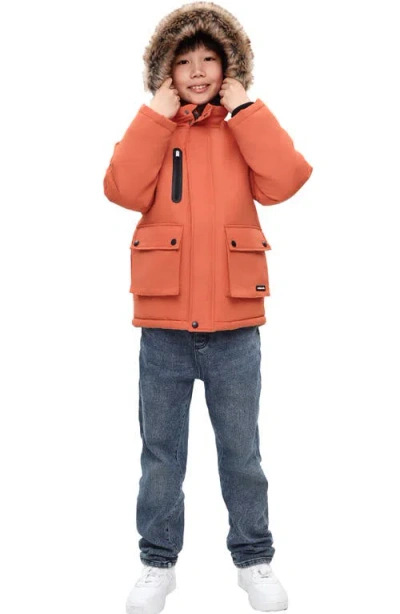 Rokka&rolla Kids' Parka Jacket With Insulated Hood In Orange
