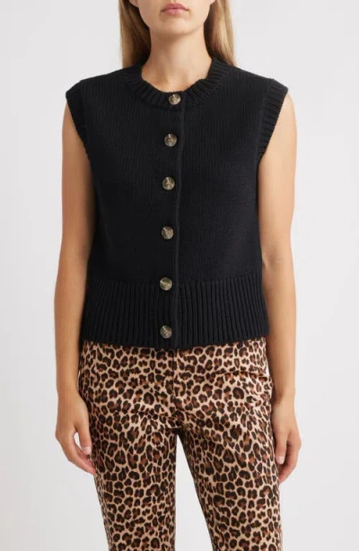 Anne Klein Button-up Sweater Vest In Black