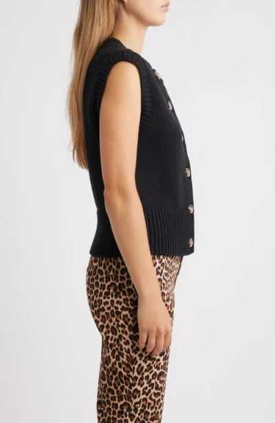 Anne Klein Button-up Sweater Vest In Black