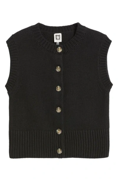 Anne Klein Button-up Sweater Vest In Black