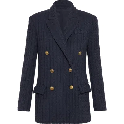 Brunello Cucinelli Cashmere Cable Knit Double-breasted Blazer In Blue