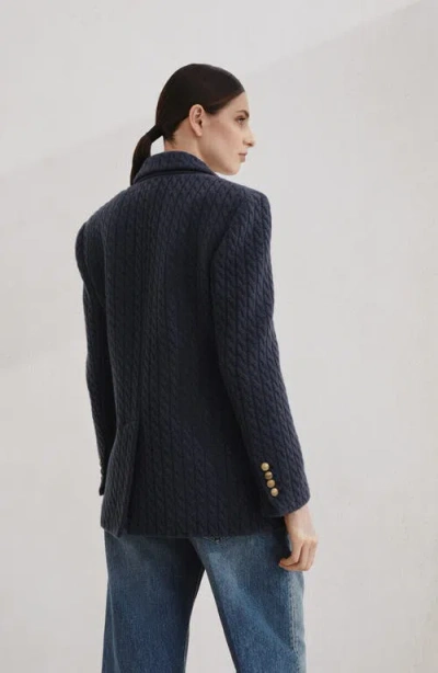 Brunello Cucinelli Cashmere Cable Knit Double-breasted Blazer In Blue