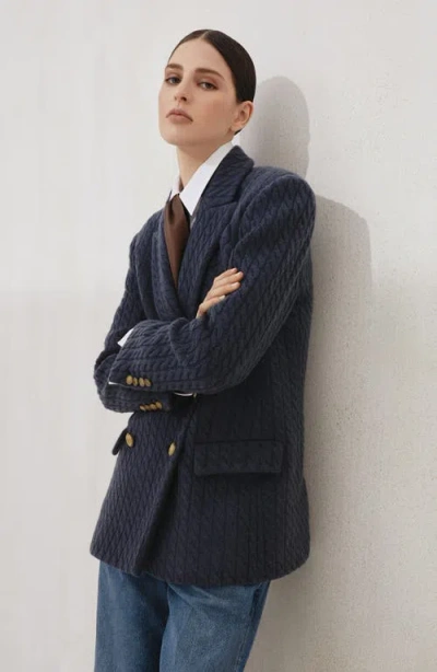 Brunello Cucinelli Cashmere Cable Knit Double-breasted Blazer In Blue