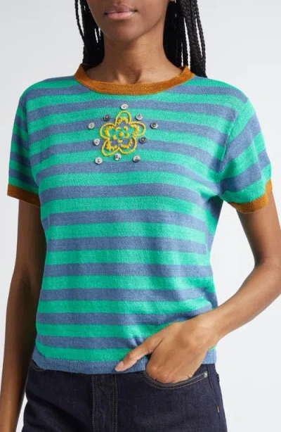 Yanyan Embroidered Stripe Linen Sweater