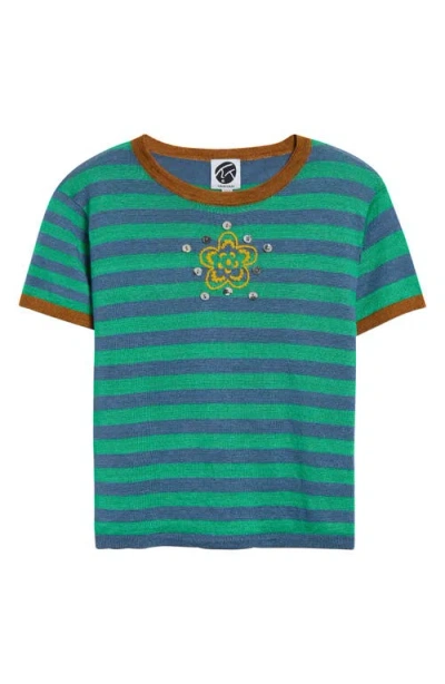 Yanyan Embroidered Stripe Linen Sweater