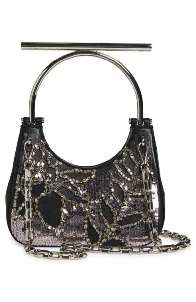 Alexander Mcqueen Mcqueen Mini T-bar Crystal & Bead Embellished Leather Evening Bag