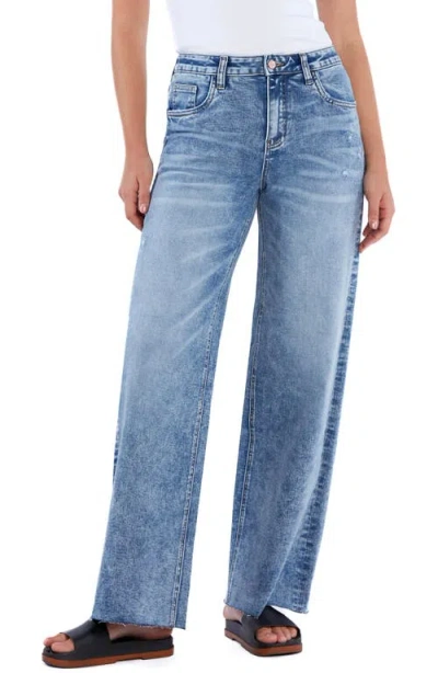 Hint Of Blu Harper Raw Hem Wide Leg Jeans In Blue