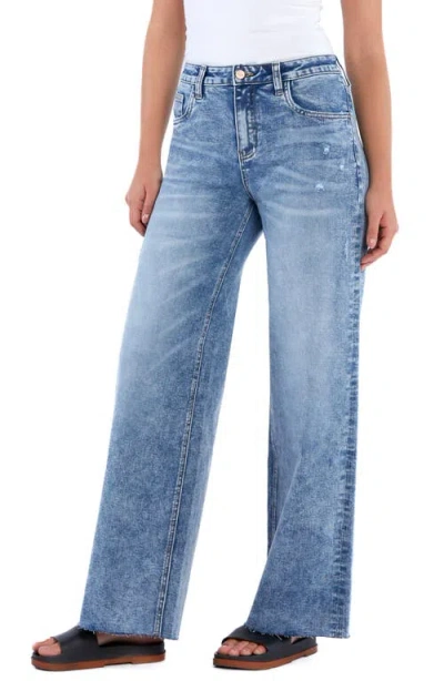 Hint Of Blu Harper Raw Hem Wide Leg Jeans In Blue