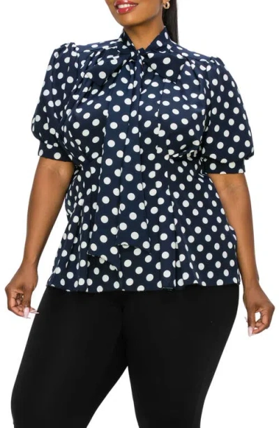 L I V D Minnie Polka Dot Tie Neck Stretch Top In Black