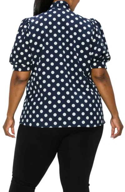 L I V D Minnie Polka Dot Tie Neck Stretch Top In Black