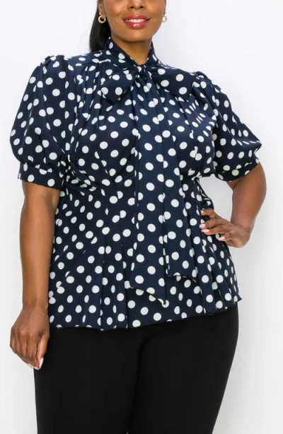 L I V D Minnie Polka Dot Tie Neck Stretch Top In Black
