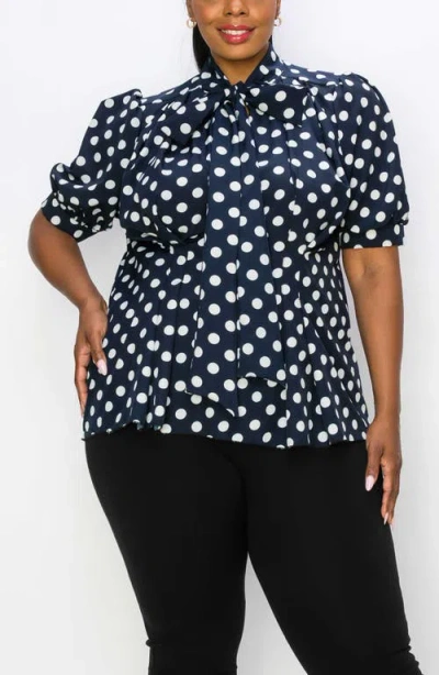 L I V D Minnie Polka Dot Tie Neck Stretch Top In Black