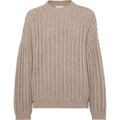 Brunello Cucinelli Cashmere Feather Yarn Sweater In Brown