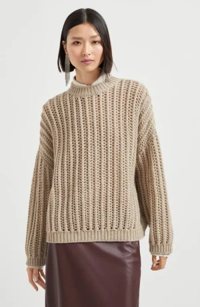 Brunello Cucinelli Cashmere Feather Yarn Sweater In Brown