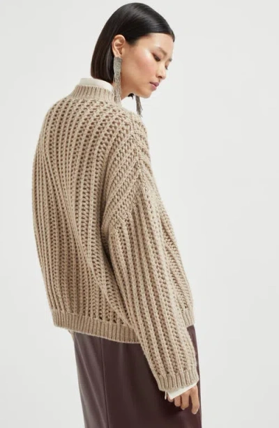 Brunello Cucinelli Cashmere Feather Yarn Sweater In Brown