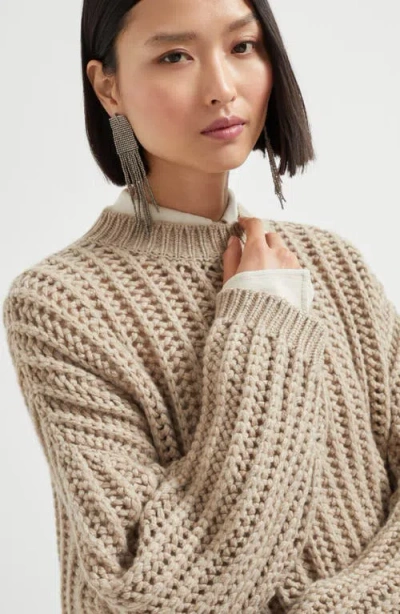 Brunello Cucinelli Cashmere Feather Yarn Sweater In Brown