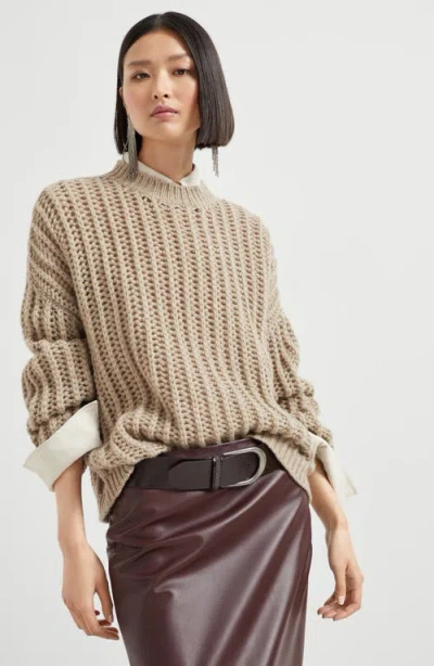 Brunello Cucinelli Cashmere Feather Yarn Sweater In Brown