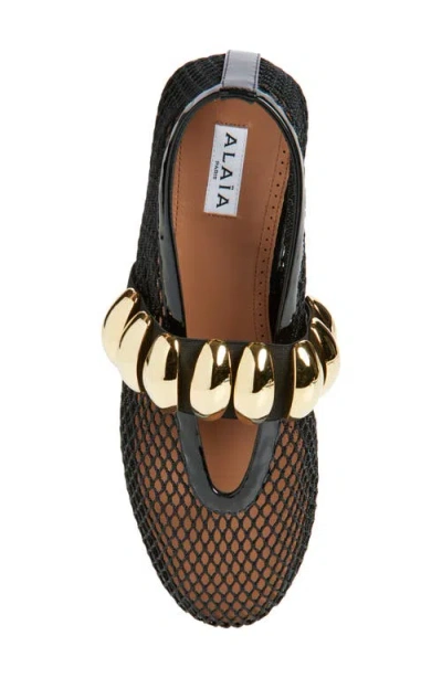 Alaïa Black Fishnet Jewel Ballerina Flats In Black