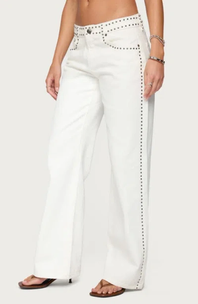 Edikted Quincy Studded Low Rise Baggy Jeans In White