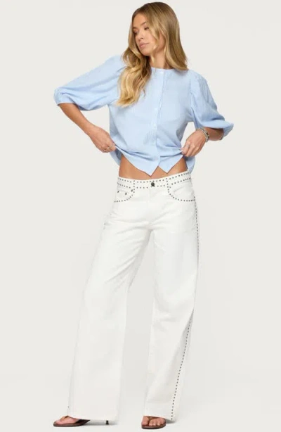 Edikted Quincy Studded Low Rise Baggy Jeans In White