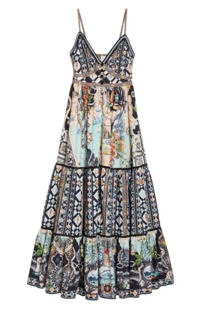 Camilla Tiered Printed Organic Cotton-poplin Maxi Dress In Black