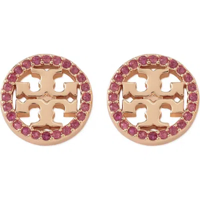Tory Burch Crystal Logo Circle Stud Earrings