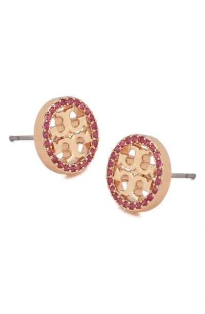 Tory Burch Crystal Logo Circle Stud Earrings
