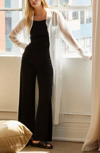 Crescent Long Line Sheer Button Up Top In White