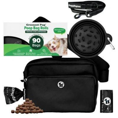 Puppington Walk Star Kit 3-in-1 Dog Walk Bag, Bowl, & Leash Plus Matching 90 Refill Dog Poop Bags