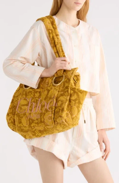 Chloé Womens Gold Khaki Large Plage Jacquard-terry Tote Bag