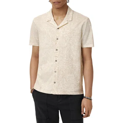 John Varvatos Matera Frond Jacquard Short Sleeve Organic Linen Button-up Shirt In Brown