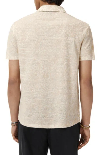 John Varvatos Matera Frond Jacquard Short Sleeve Organic Linen Button-up Shirt In Brown