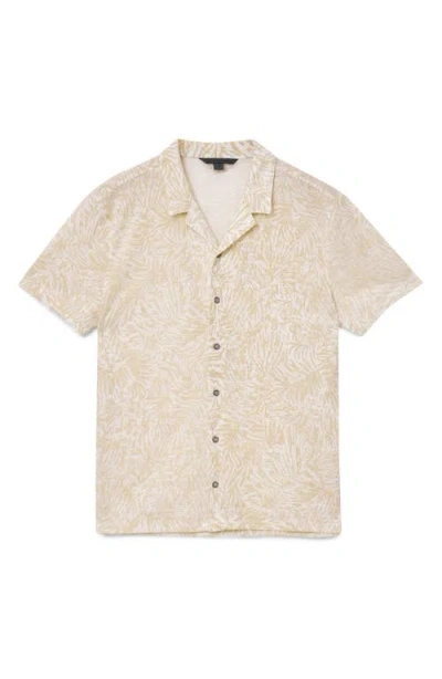 John Varvatos Matera Frond Jacquard Short Sleeve Organic Linen Button-up Shirt In Brown