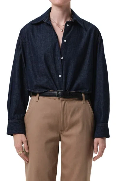 Citizen Of Humanity Citizens Of Humanity Ana Crop Denim Button-up Shirt In Black