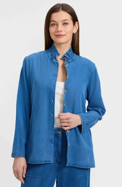Foxcroft Carolina Denim Button-up Shirt In Blue