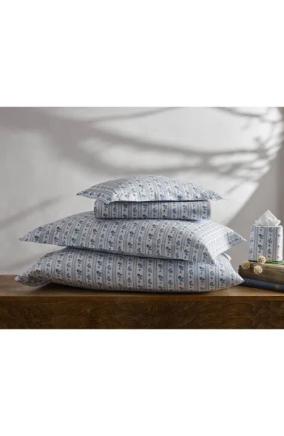 Matouk Cabanon Stripe 500 Thread Count Cotton Percale Flat Sheet In Blue