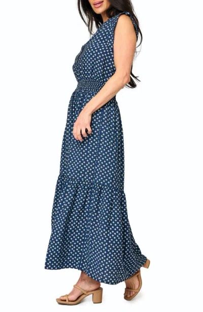 Gibsonlook Bohemian Smock Waist Maxi Dress In Blue