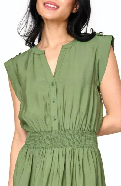 Gibsonlook Bohemian Smock Waist Maxi Dress In Green