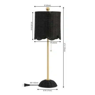 Jonathan Y Celerie 27.5" Coastal Bohemian Rattan/iron Scalloped Buffet Led Table Lamp With Pull Chai In Black