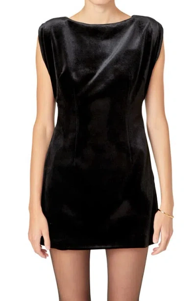 English Factory Velvet Power Shoulder Minidress In Black