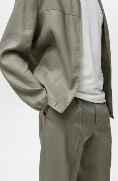 Mango Men's Pleated Linen Pants In Green