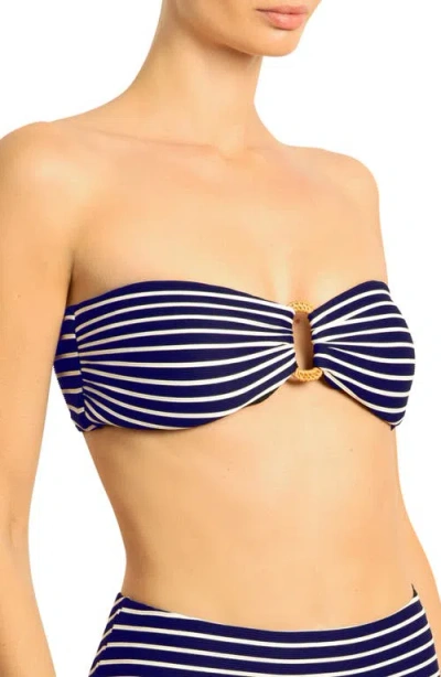 Robin Piccone Parker Stripe Bandeau Bikini Top In Blue