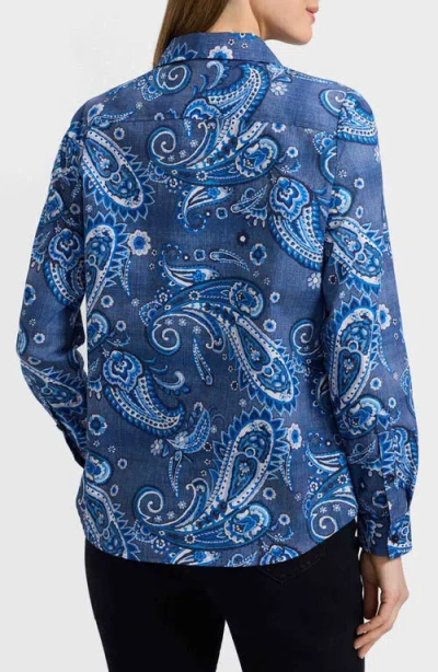 Foxcroft Hampton Paisley Print Cotton Poplin Button-up Shirt In Blue