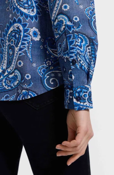 Foxcroft Hampton Paisley Print Cotton Poplin Button-up Shirt In Blue