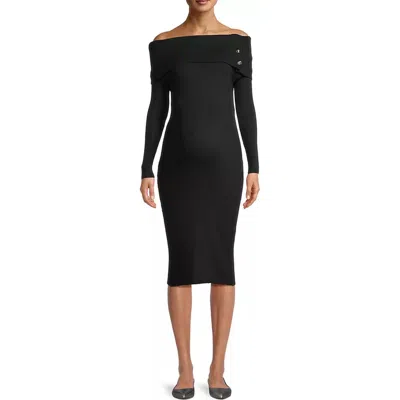 Emilia George Carrie Off Shoulder Knit Dress In Black